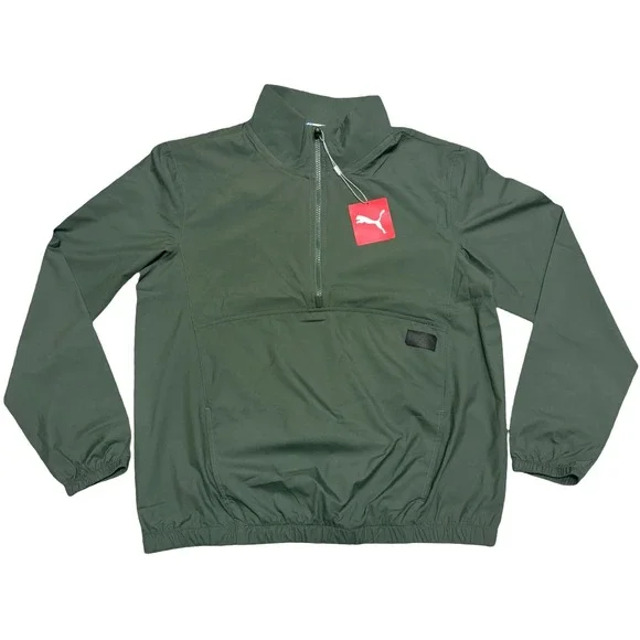 Puma Womens Half Zip Windbreaker Thyme Green Pullover Jacket Size M NEW - Picture 1 of 7